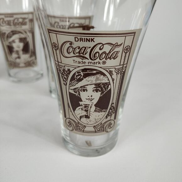 Vintage 100th Anniversary 1983 Coca Cola Flair Glasses Set Of 6 Kroger - Picture 3 of 8